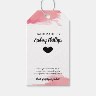 Étiquettes-cadeau Balise de produit : Boues d'aquarelle rose fabriqu