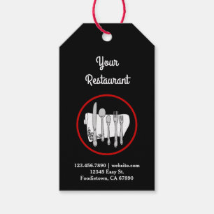 Étiquettes-cadeau Balise de restaurant noir et blanc avec Red Custom