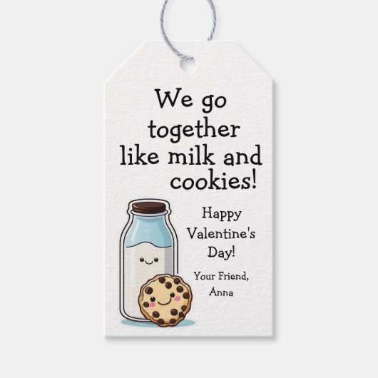 Étiquettes-cadeau Balise de traitement Valentine "Milk and Cookies" (Devant)