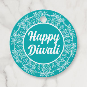 Étiquettes Cadeau Balise de voeux Diwali Turquoise Rangoli