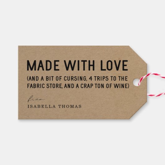 Étiquettes-cadeau Balise Drôle Fabriqué avec Amour (Devant (Horizontal))