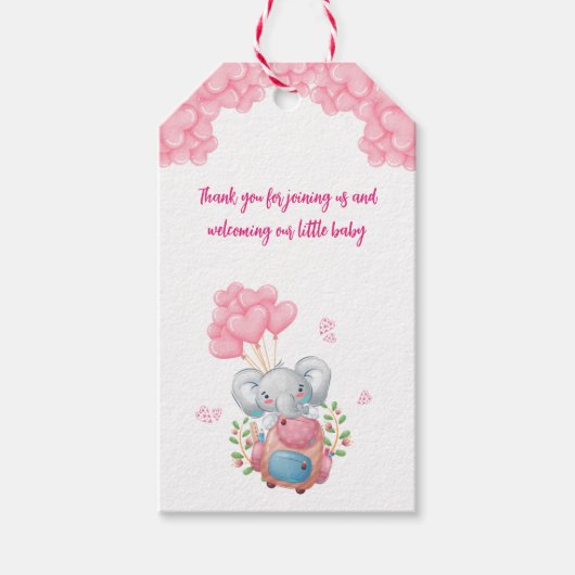 Étiquettes-cadeau Balise Eléphant mignon Et Merci Balloon Rose (Devant)