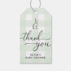 Étiquettes-cadeau Balise En vichy lapin vert Merci Favoriser