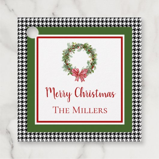 Étiquettes Cadeau Balise Favori de Noël Houndstooth Border (Devant)