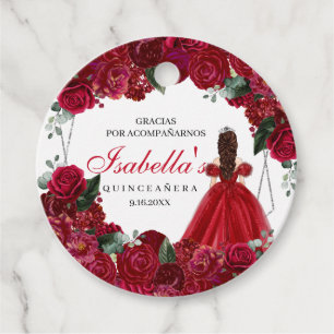 Étiquettes Cadeau Balise Favoriser la Quinceanera florale rouge et a