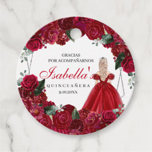 Étiquettes Cadeau Balise Favoriser la Quinceanera florale rouge et a
