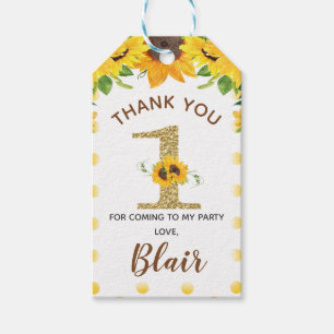 Étiquettes-cadeau Balise Fleur de soleil jaune Premier anniversaire