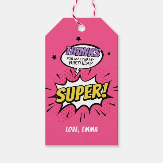Étiquettes-cadeau Balise Girl Superhero Merci, Superhero Favor (Devant)