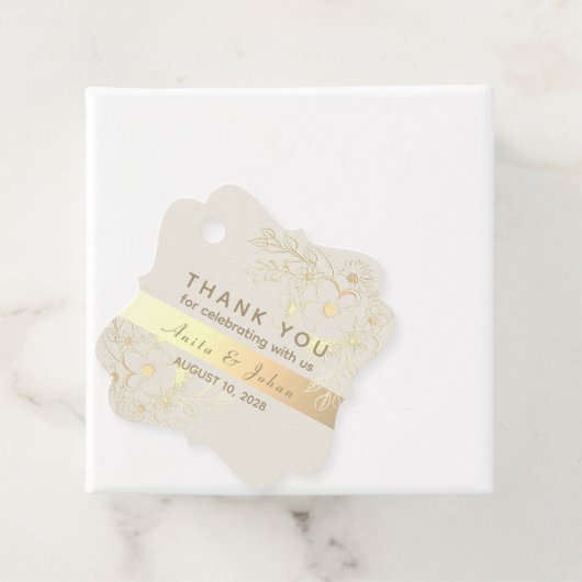 Étiquettes Cadeau Balise Gold Floral Mariage Merci Favoriser (En situation)