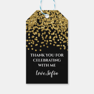 Étiquettes-cadeau Balise Gold Parties scintillant Confetti Merci Ann