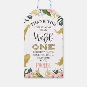 Étiquettes-cadeau Balise Gold Safari Animaux Floral Wild One Birthda