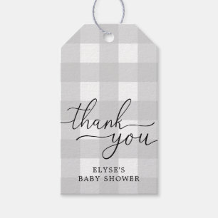 Étiquettes-cadeau Balise gris clair En vichy Merci Baby shower Favor