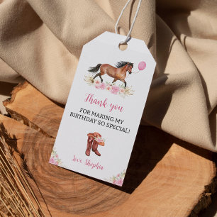 Étiquettes-cadeau Balise Horse Cowgirl Anniversaire Merci de fête