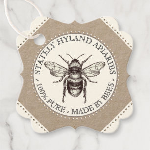 Étiquettes Cadeau Balise Kraft et ivoire Vintage Bee Honey Jar Neck