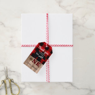 Étiquettes-cadeau Balise Lumberjack Wild One Bear Plaid Flannel Fave