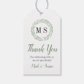 Étiquettes-cadeau Balise Mariage de monogramme de couronne verte (Devant)