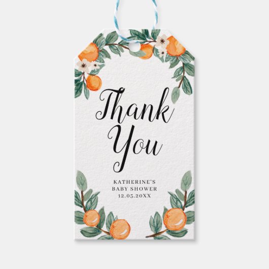 Étiquettes-cadeau Balise Merci Baby shower double Oranges (Devant)