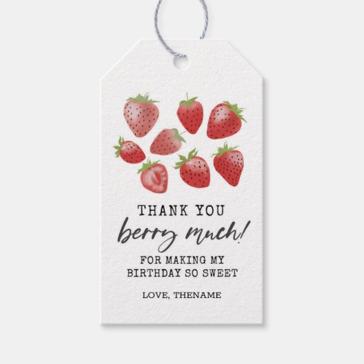 Étiquettes-cadeau Balise Merci d'anniversaire de fraise ・ Berry Swee (Devant)