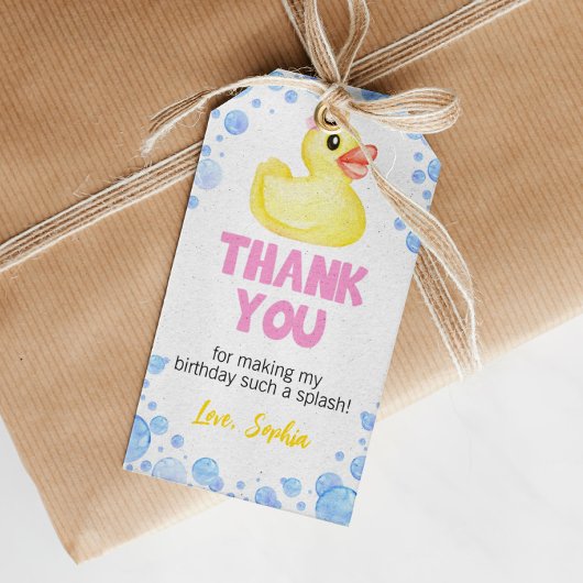 Étiquettes-cadeau Balise Merci d'anniversaire de la fille de canard 