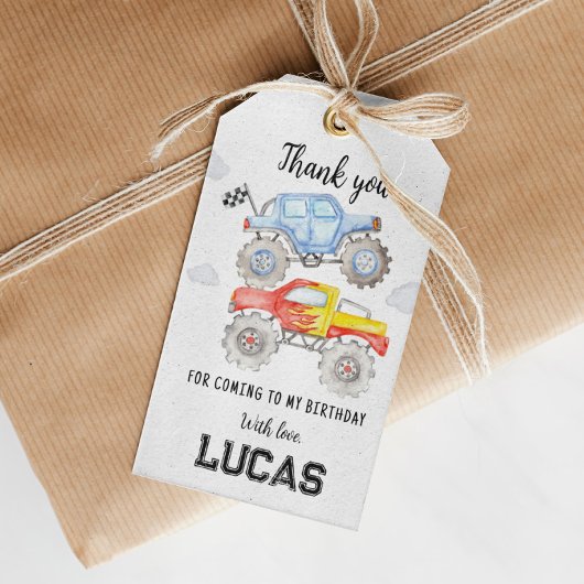 Étiquettes-cadeau Balise Merci d'anniversaire du camion Monster