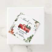 Étiquettes Cadeau Balise Merci de camion de Noël rouge (En situation)