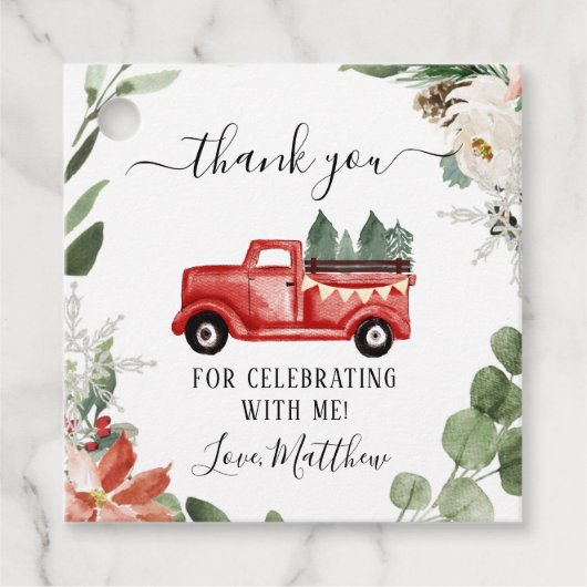 Étiquettes Cadeau Balise Merci de camion de Noël rouge (Devant)