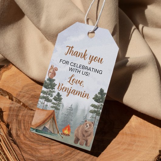Étiquettes-cadeau Balise Merci de fête d'anniversaire de la forêt de