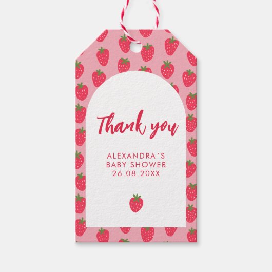 Étiquettes-cadeau Balise Merci Fraise Bébé Fille Douche Faveur (Devant)