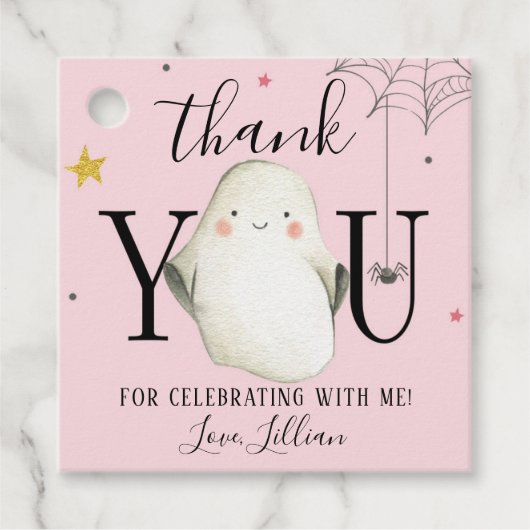 Étiquettes Cadeau Balise Merci Halloween rose (Devant)