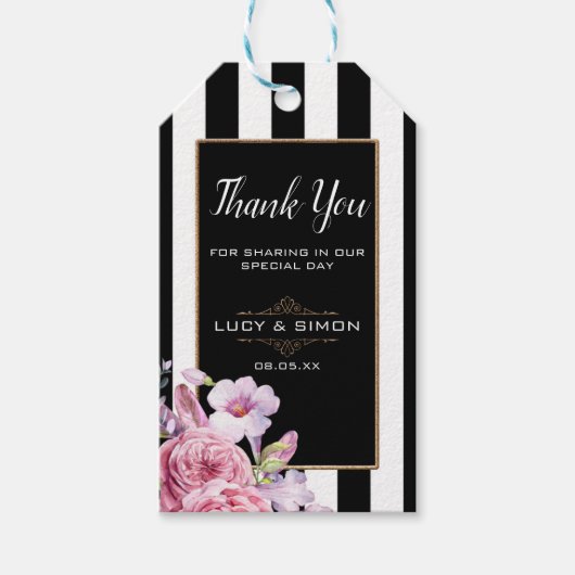 Étiquettes-cadeau Balise Merci Roses et Grilles roses (Devant)