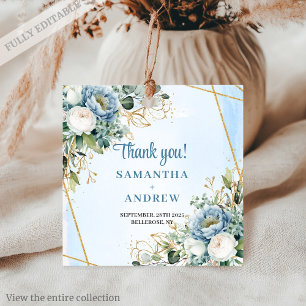 Étiquettes Cadeau Balise minimaliste de Merci Floral Bleu Blanc Dust