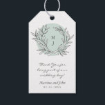 Étiquettes-cadeau Balise Mint Rustic Monogram Wreath Wedding Favor<br><div class="desc">Parfait pour un mariage de grange rustique avec une touche moderne,  cette suite mariage dispose d'une couronne de branches dessinée à la main et du monogramme du couple avec une typographie moderne et élégante.</div>