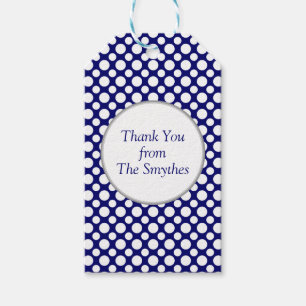 Étiquettes-cadeau Balise Pois blancs sur Merci personnalisé bleu