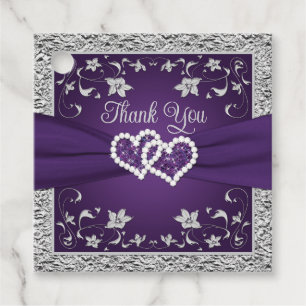 Étiquettes Cadeau Balise Purple, Grey Love Hearts Wedding Favor