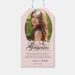 Étiquettes-cadeau Balise rose Gold Floral Quinceañera Photo Favorise
