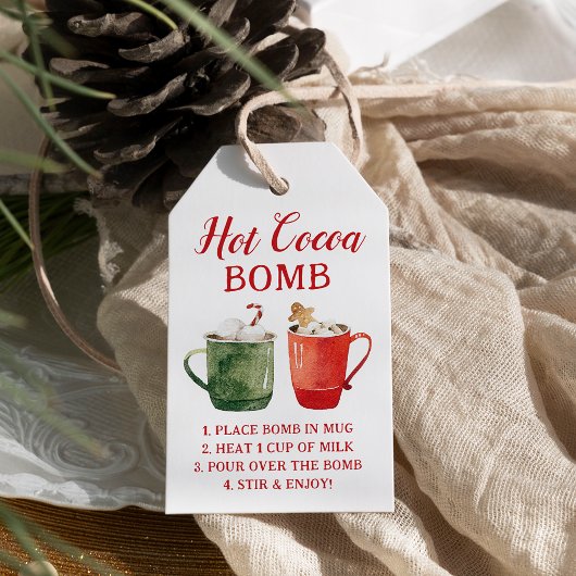 Étiquettes-cadeau Balise rouge et vert Watercolor Hot Cocoa Bomb