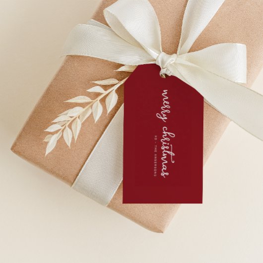 Étiquettes-cadeau Balise Simple Red Merry Christmas avec nom personn