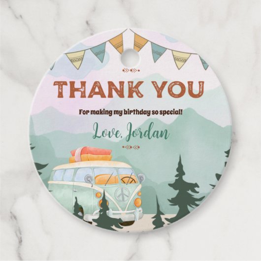 Étiquettes Cadeau Balise Un Joyeux Camper Birthday Circle Merci (Devant)