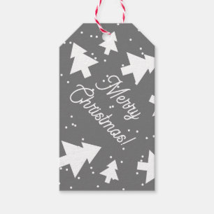 Étiquettes-cadeau Balises cadeau d'arbre de Noël gris et blanc perso