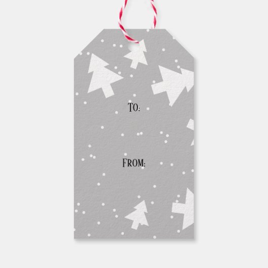 Étiquettes-cadeau Balises cadeau d'arbre de Noël gris et blanc perso (Dos)