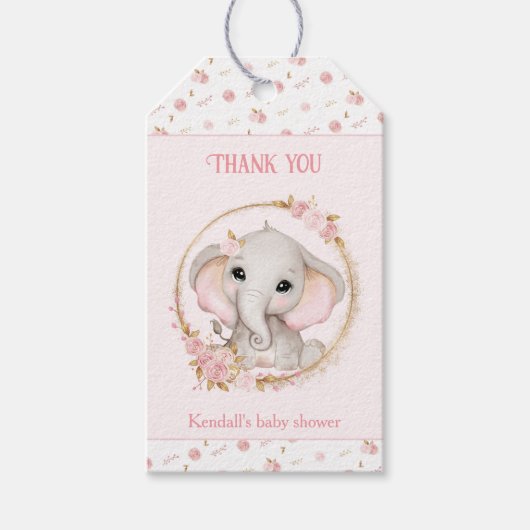 Étiquettes-cadeau Balises Cadeau pour Baby shower rose bleu Eléphant (Devant)