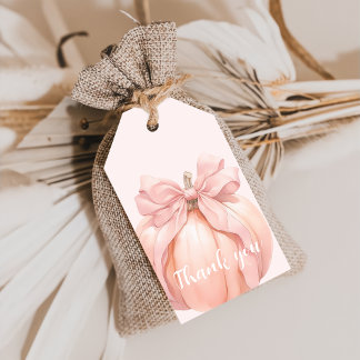Étiquettes-cadeau Balises cadeaux Baby shower Citrouille de Bow rose