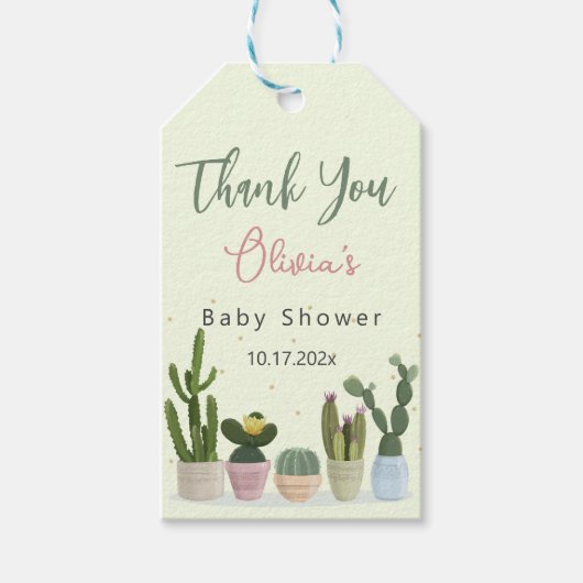 Étiquettes-cadeau Balises cadeaux Cactus Fiesta Baby shower (Devant)