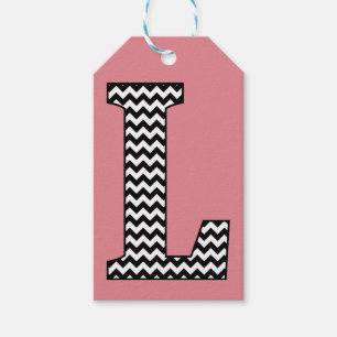 Étiquettes-cadeau Balises cadeaux Chevron L Monogram noir et blanc