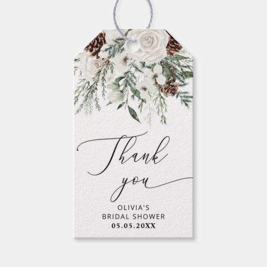 Étiquettes-cadeau Balises cadeaux de douche à feuillage persistant (Devant)