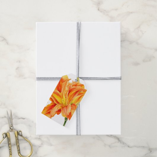 Étiquettes-cadeau Balises cadeaux de fleurs d'aquarelle orange (Avec de la ficelle)