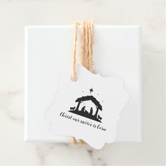 Étiquettes Cadeau Balises cadeaux de la nativité (En situation)