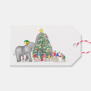 Étiquettes-cadeau Balises cadeaux de Noël pour les éléphants mignons