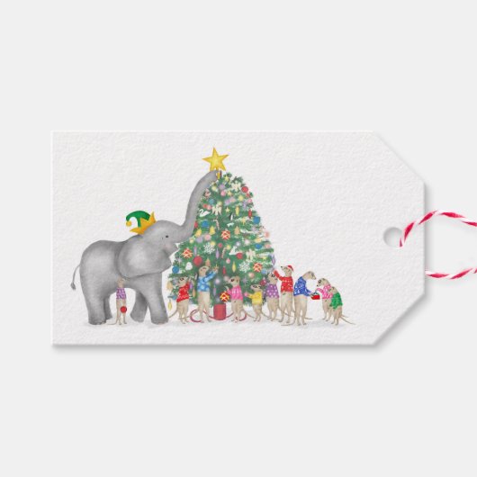 Étiquettes-cadeau Balises cadeaux de Noël pour les éléphants mignons (Devant (Horizontal))