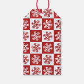 Étiquettes-cadeau Balises cadeaux de snowflake en damier blanc rouge (Devant)
